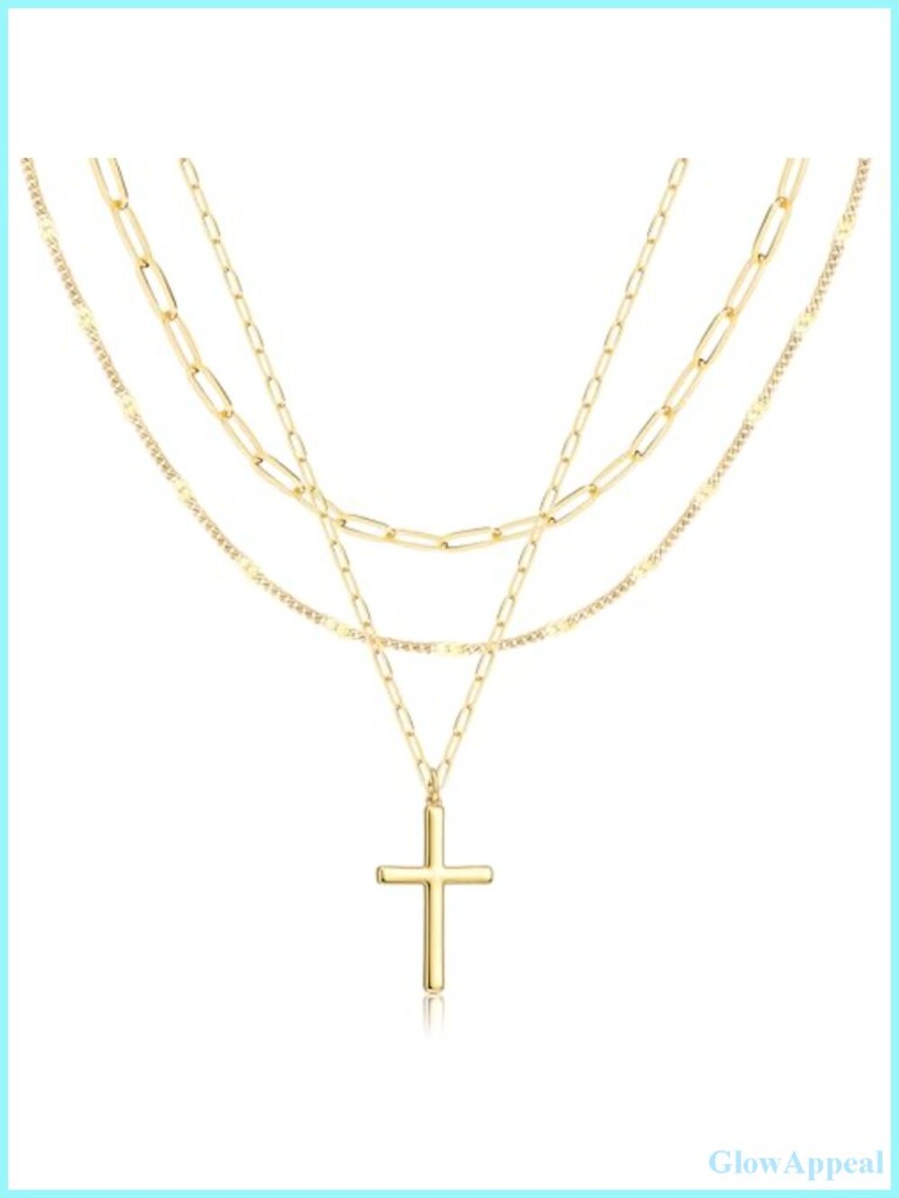 Layered Gold Plated Necklace Set for Women - 3 Piece Dainty Stackable Cross